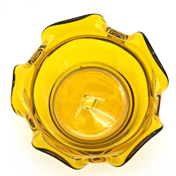 Blenko Glass Jonquil 6011 Folded Bowl Wayne Husted Design Etched Signature - Picture 3 of 8